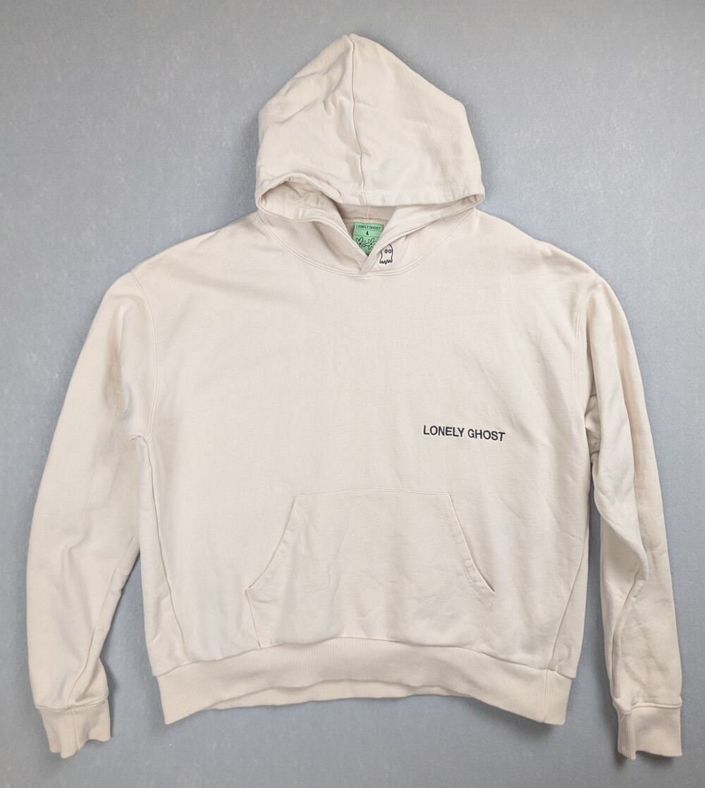 Lonely Ghost "Dailys" Logo Heavyweight Hoodie - Cream / Beige - Size Large